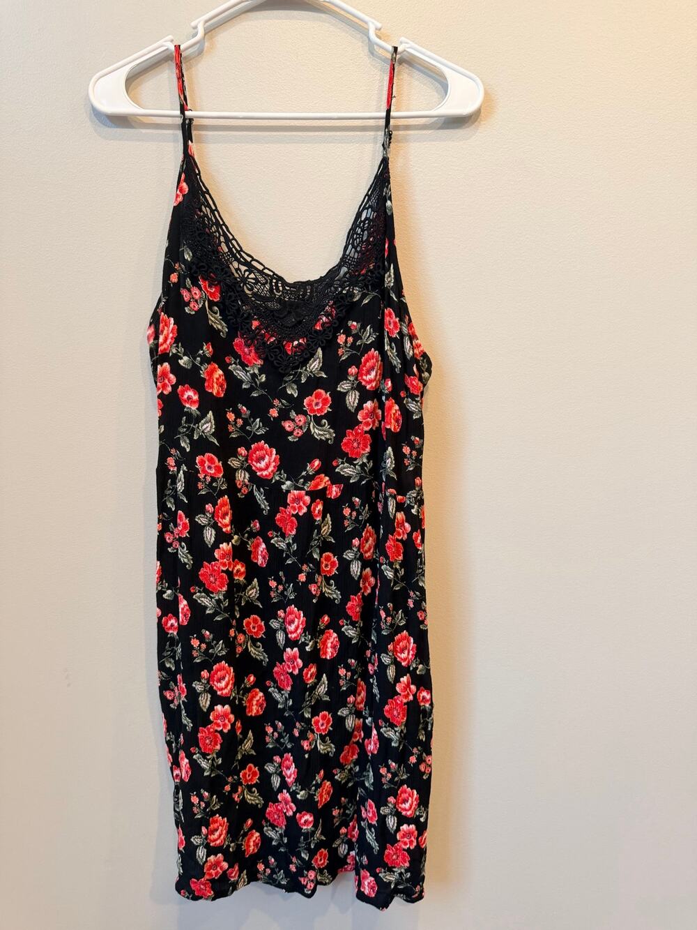 Forever 21+ Black Pink Floral Cami Mini Dress Crochet Lace Plus Size XL